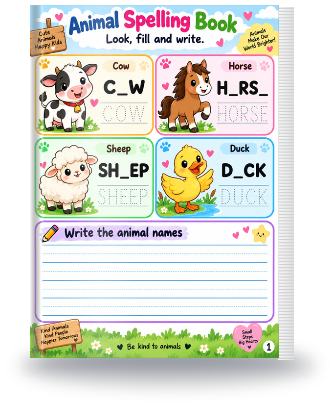 Animals Spelling Book 3D Mockup