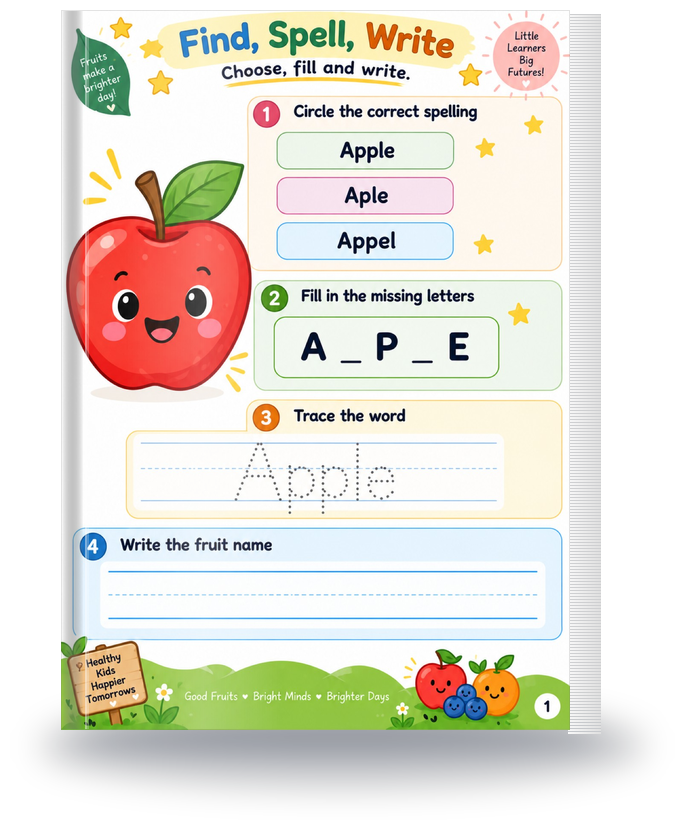 Fruits Activity Book 3D Mockup