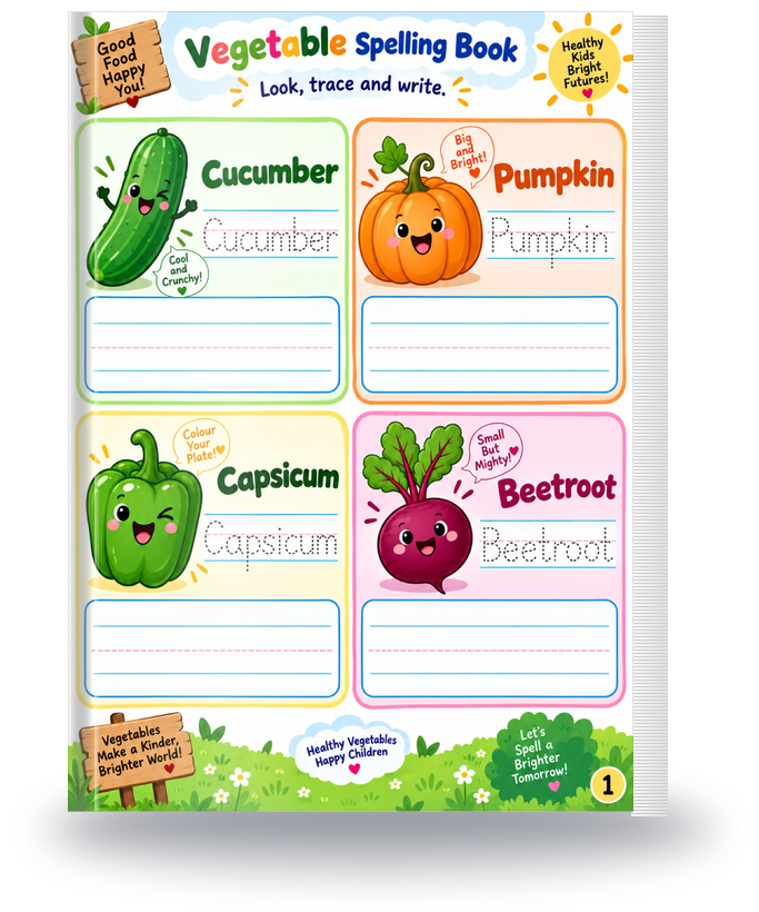 Vegetables Spelling Book 3D Mockup